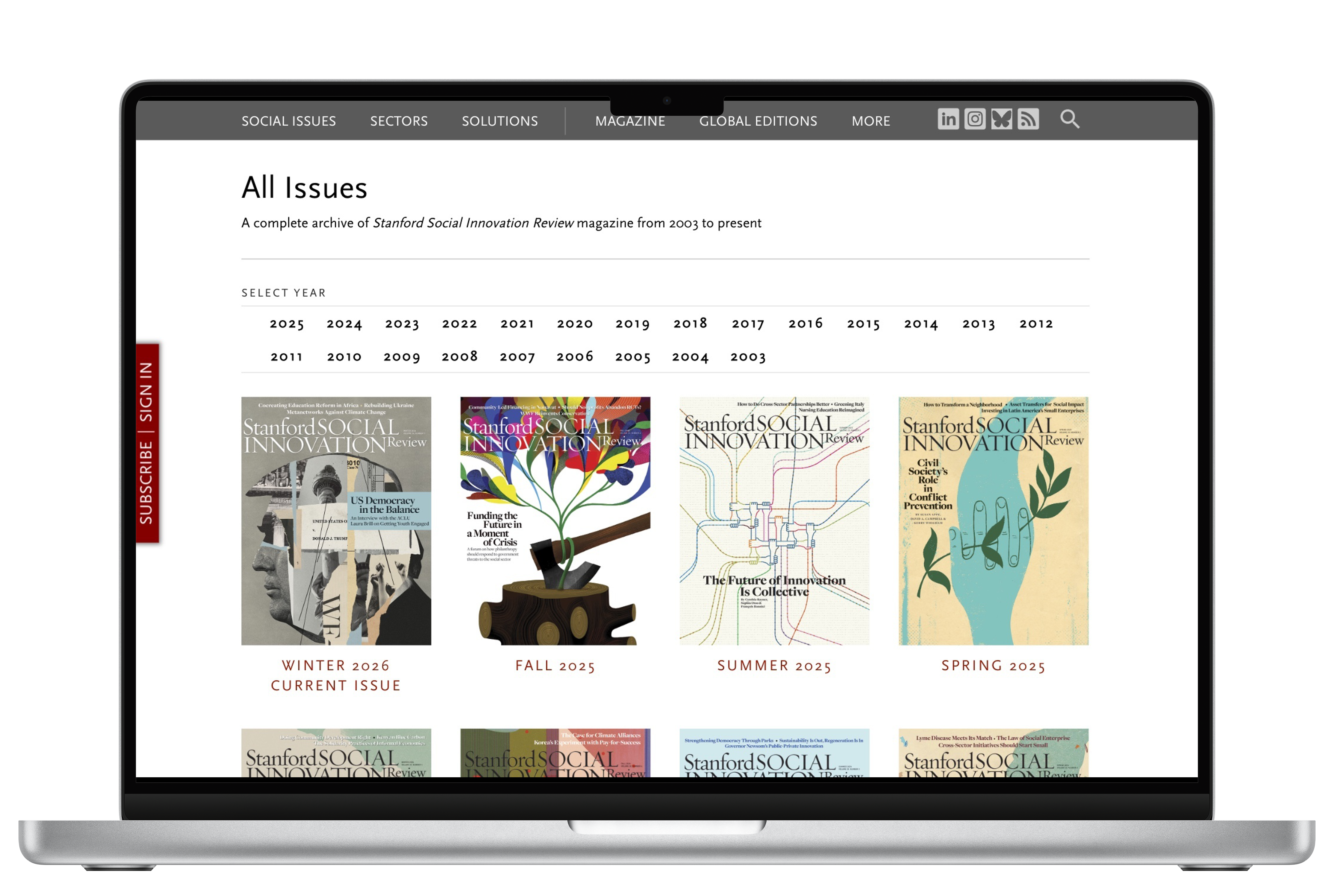 All SSIR issues Display on Laptop