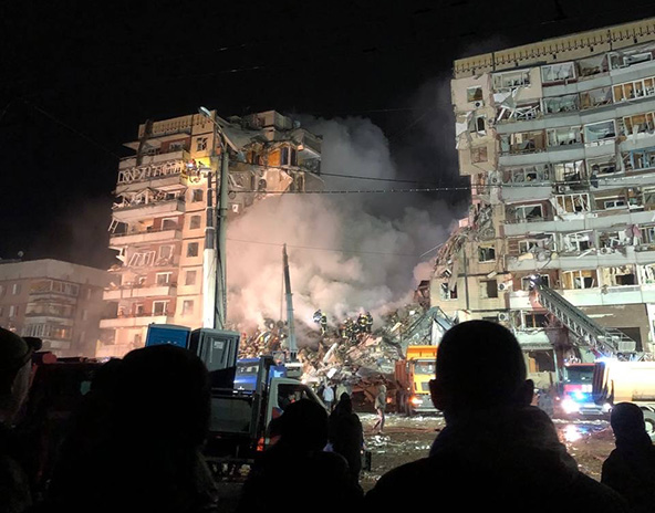 Apartment building destroyed by war in Ukraine