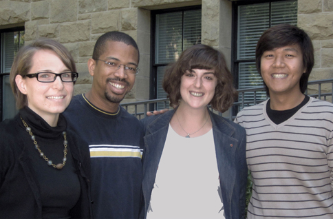 The Makmende team, left to right: Clare Bennett of Science Technology and Society, Ray Gilstrap of Electrical Engineering PhD, Margaret Hagan of the Law School, and Nan Zhang of Political Science PhD and Law.