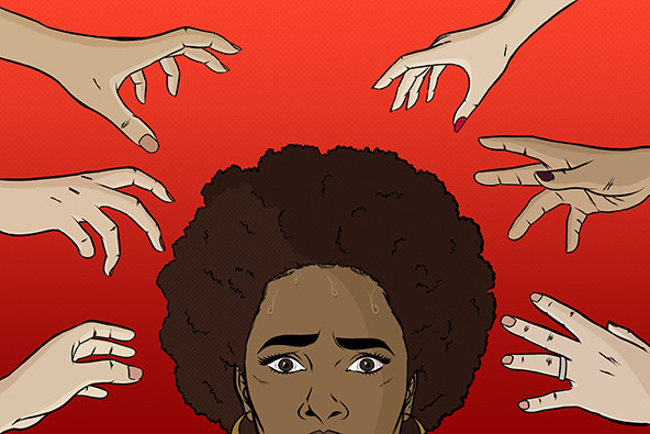 Black woman with hands reaching for her