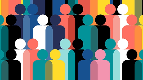Geometric illustration of multicolored human figures