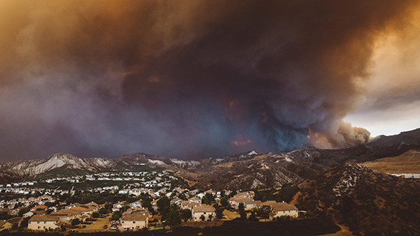 Clouds of smoke from California wildfire, named Sand Fire, over the city of Santa Clarita
