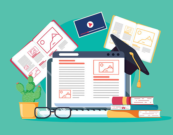 Illustration of ebooks, online courses, online tutoring