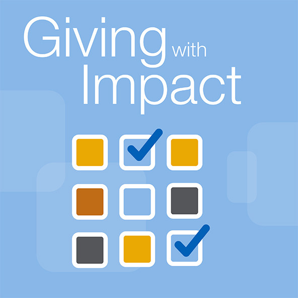 Giving with Impact logo and an illustration of nine boxes with two of them checked.