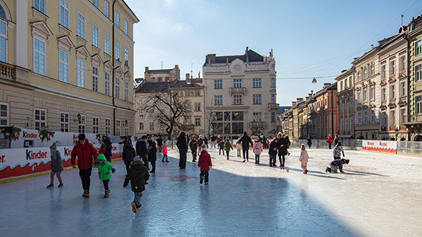 People in Lviv, Ukraine