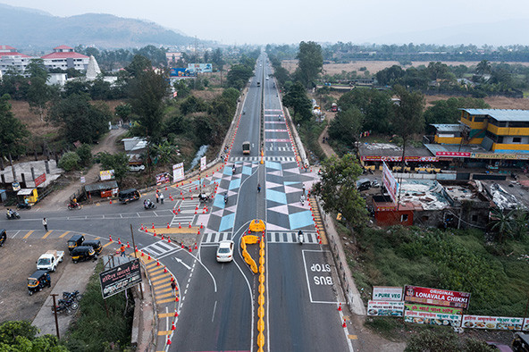 Aerial view of a highway intersection in India