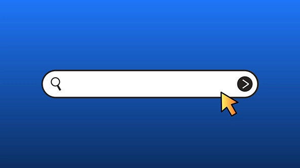 Blank search bar with cursor click icon on blue gradient background