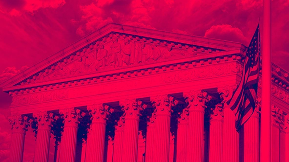 Supreme Court building with a red filter