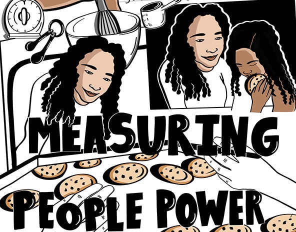 Illustration of woman and girl baking cookies with the words 