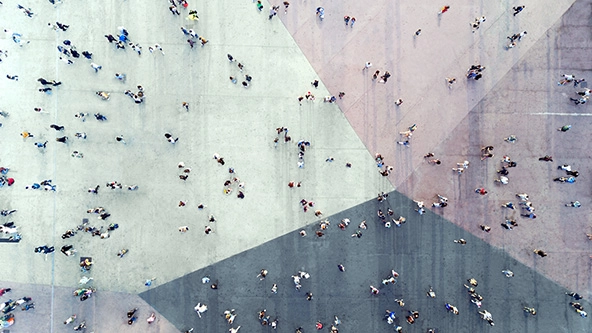 Overhead view of people walking