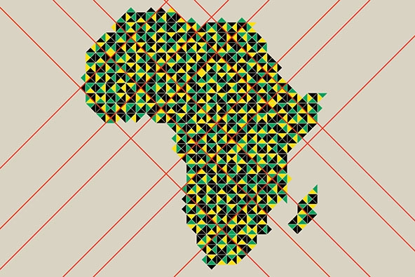 map of africa made of geometric green, black, and yellow shapes