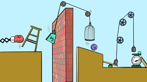 a series of pulleys and traps 