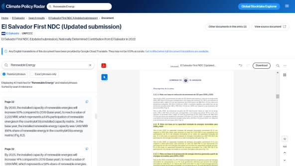 Screenshot showing AI-powered climate research tool