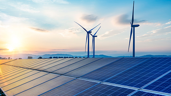 Solar panels and wind turbines