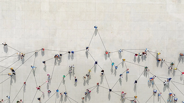 Crowd from above forming a growth graph with lines connecting between them