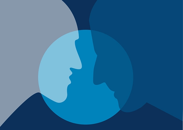 An abstract illustration of two masculine silhouettes facing each other.