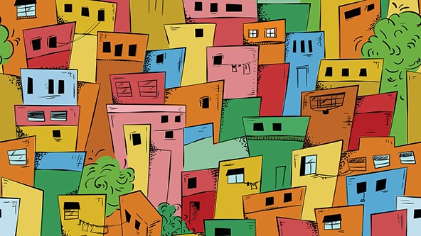 Colorful seamless pattern of slum city