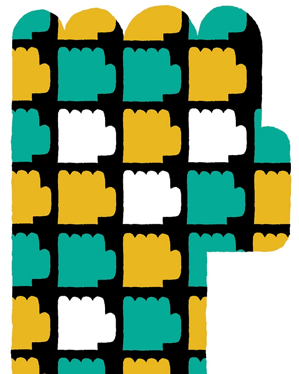 An illustration of a raised, closed fist covered in rows of closed fists