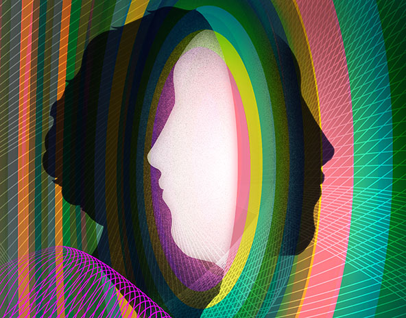 Two profiles of faces overlapping and looking in opposite directions