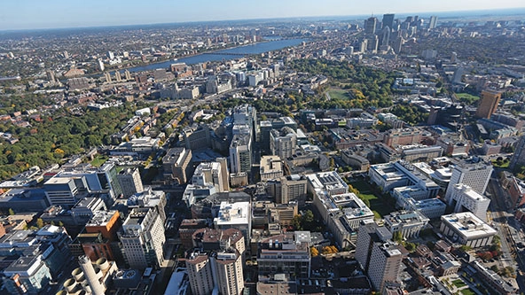 Overhead view of urban neighborhood