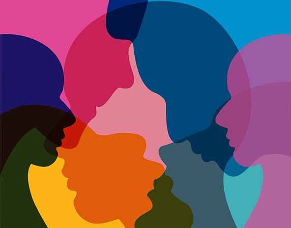 Profiles of human faces, different colors