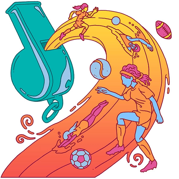 Whistle and girl kicking a soccer ball