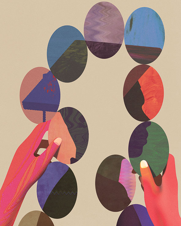 Hands holding a chain of connected circles that make the outline of a student with a graduation cap