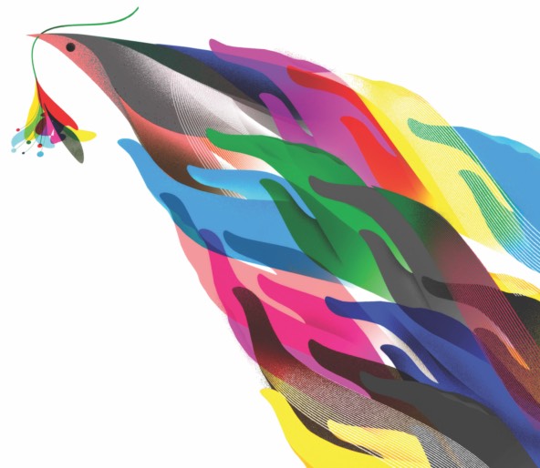 colorful illustration of hands in the shape of a leaf