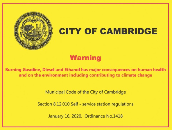 yellow label warning about the health risks of using fossil fuels