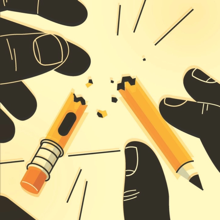 drawing of a hands breaking a pencil in half