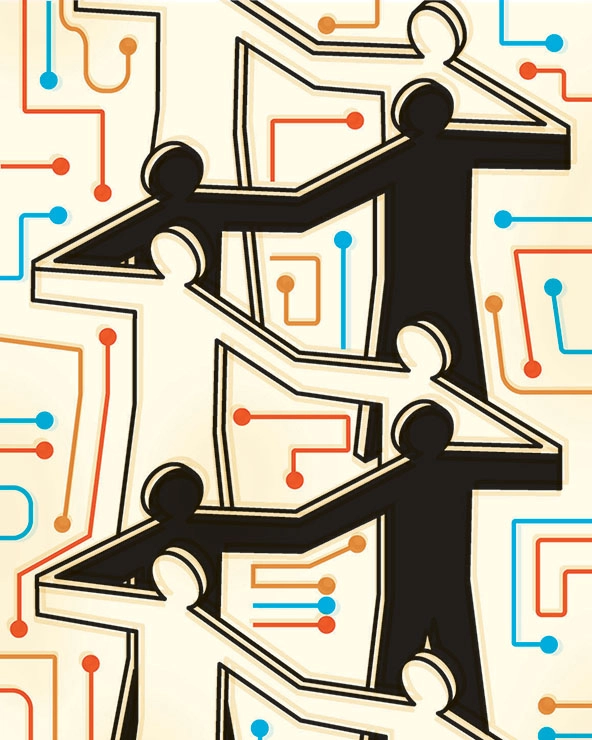 drawing of two human figures next to each other rising vertically