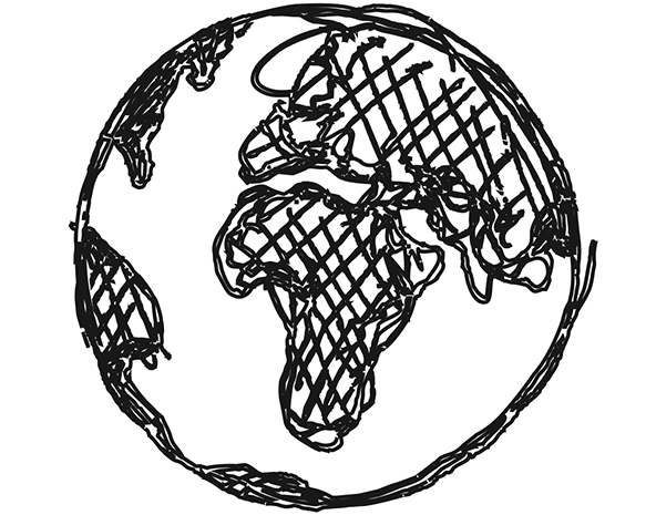 sketch of globe with africa in center