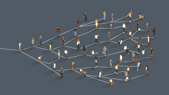 People connected by lines; illustrating a network