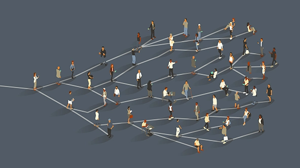 People connected by lines; illustrating a network