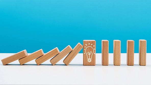 Photo of a series of wooden dominoes