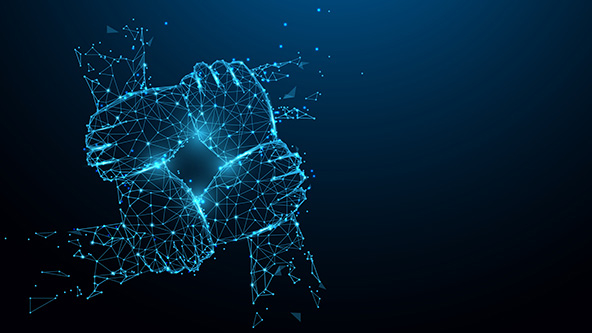 Particle style design of hands united together 