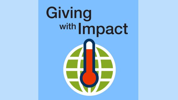 Giving With Impact logo with globe covered by a thermometer