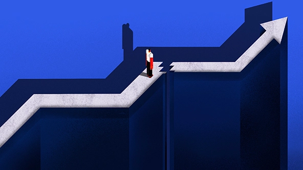 Figuring looking down at a crack in a growth line pointing up and to the right.