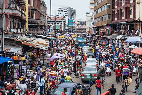 market in city streets of lagos, nigeria