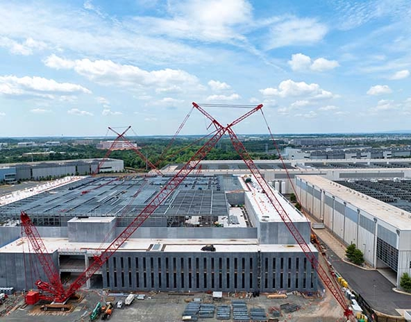 Aerial view of a data center being constructed in Virginia, United States