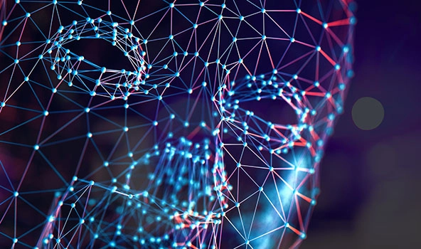 3D dot and line illustration of a human face