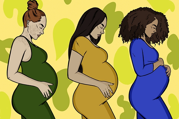 Illustration of three pregnant women of color standing in profile