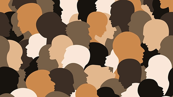 Seamless pattern of a crowd of multicultural heads.