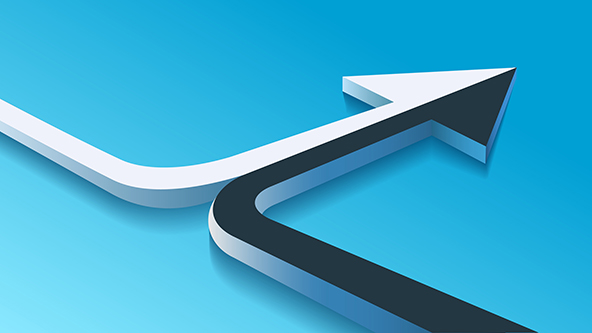 two 3d arrows merging