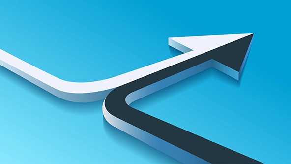 two 3d arrows merging