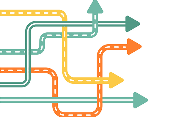 Arrows showing different paths into the future