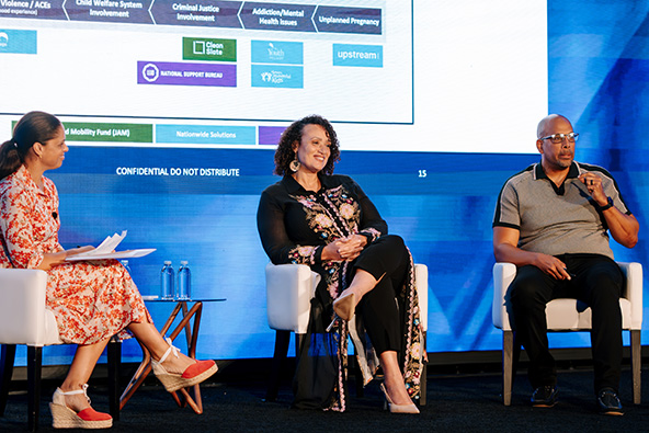 people sitting in chairs on a stage
