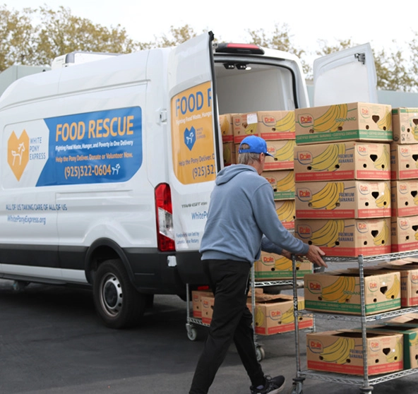 person loading boxes of food into a van