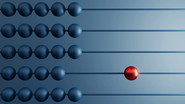 red colored ball between others on abacus