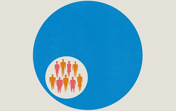 circle of small figures inside larger blue circle